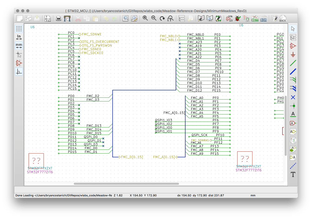 Screenshot of KiCad showing a sample shcematics view.