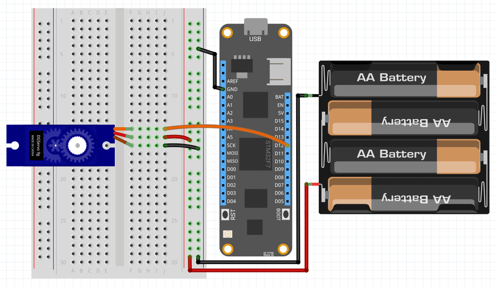 Servo connected to Meadow and external power supply